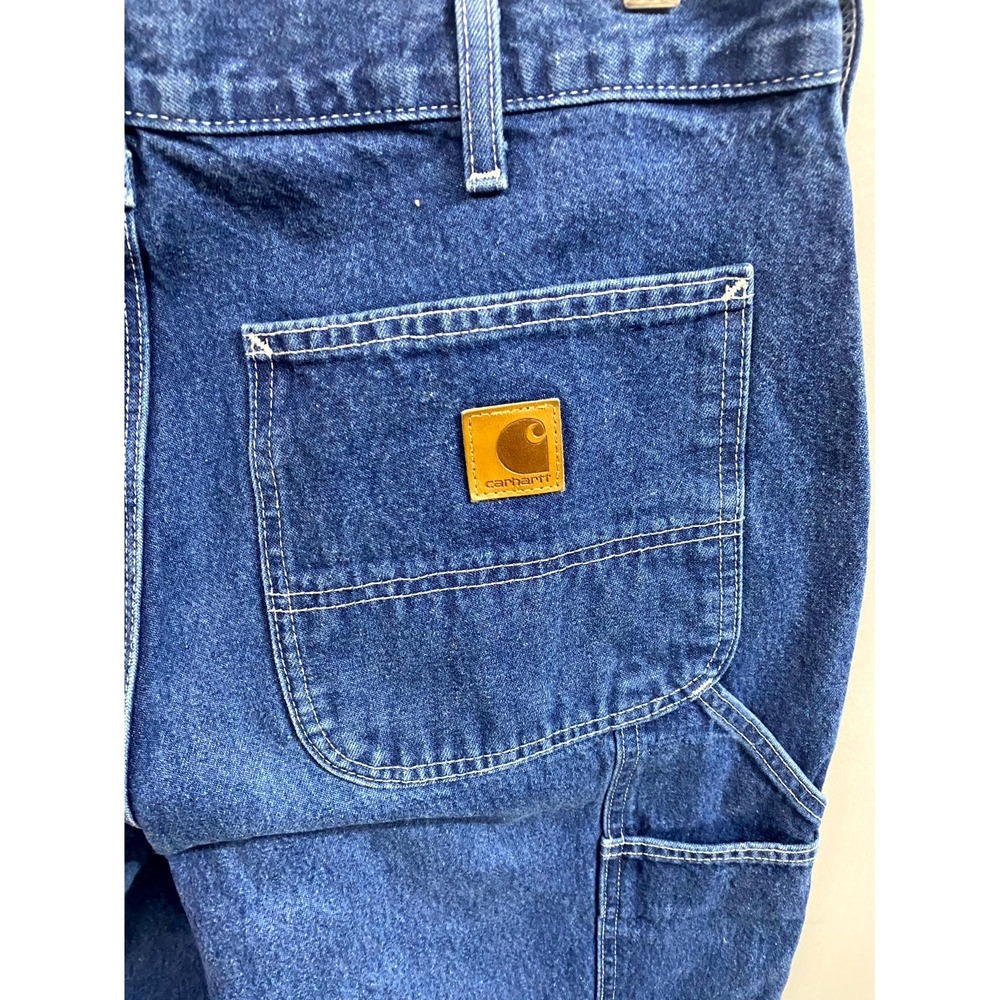 Carhartt Dungaree Carpenter Jeans Mens 34x32 Blue Denim Loose Fit Hammer Loop - Picture 8 of 11